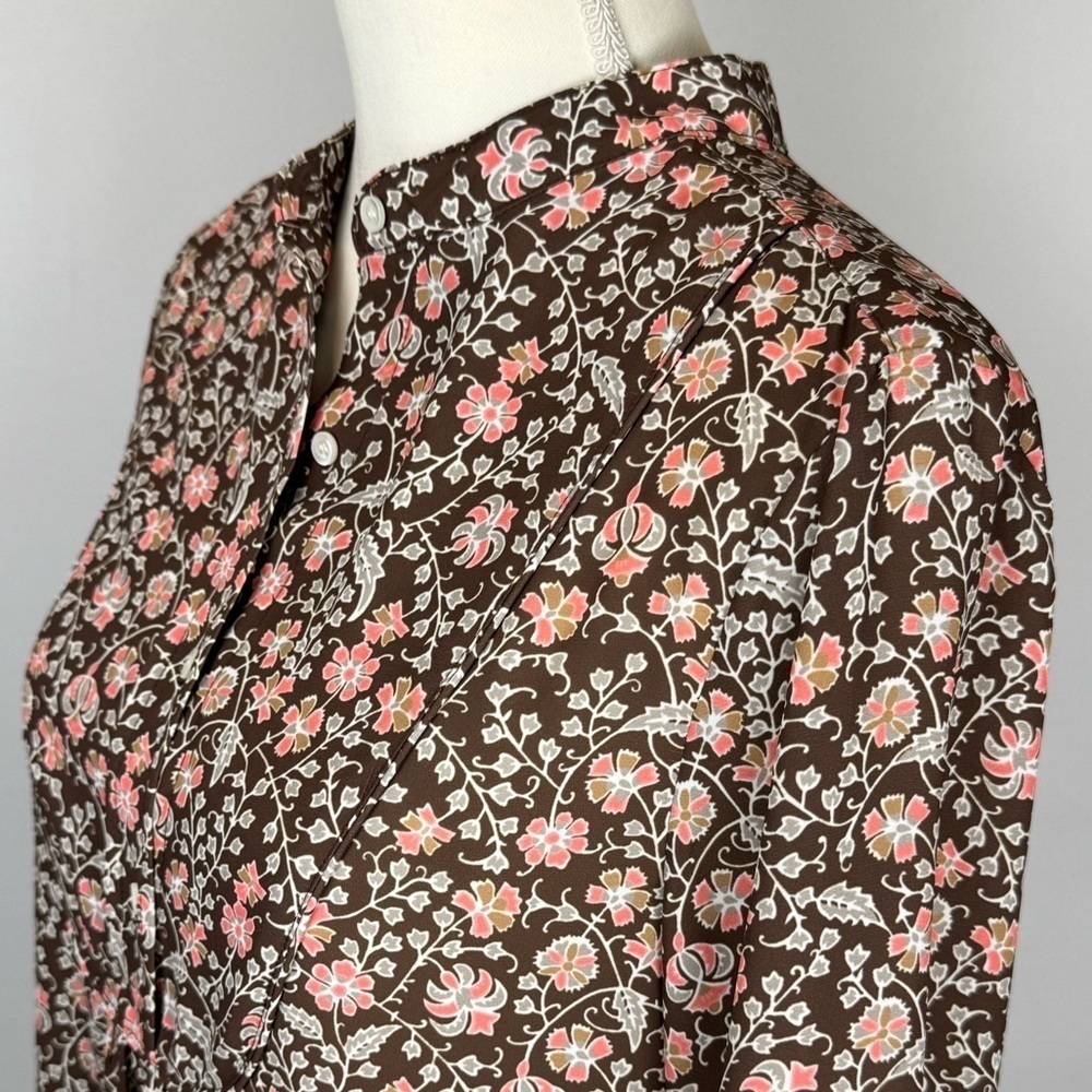 J. McLaughlin Tavia Shift Dress Long Sleeve Pockets Medium Brown & Pink Floral - Picture 10 of 14